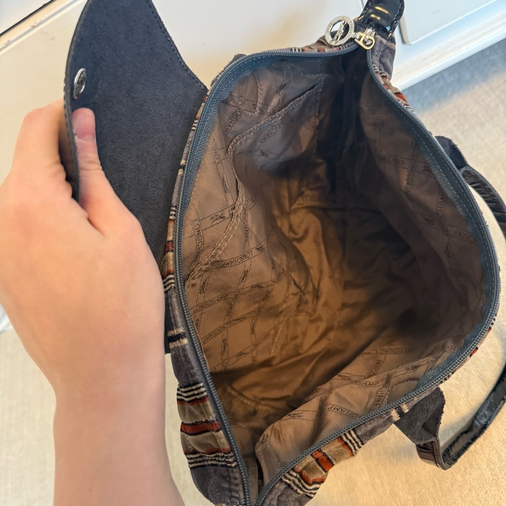Longchamp Quilted Stripe Tote in Brown and Black Patent Trim - Picture 6 of 7
